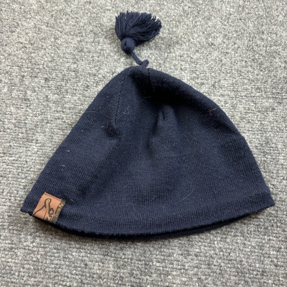 TURTLE FUR Mens Navy Blue Wool Knit Beanie with Pom fleece lined One Size